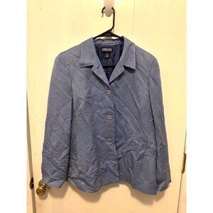 Vintage Lands End Womens 10 Petite Micro Dot Button Up Linen Rayon Blend Blazer